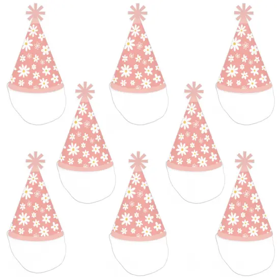 Big Dot of Happiness Pink Daisy Flowers - Cone Happy Birthday Party Hats for Kids and Adults - Set of 8 (Standard Size) {7}