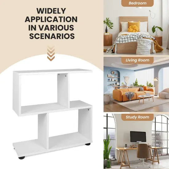 Costway 2-Tier Bookshelf S Shaped Bookcase Storage Rack Display Shelf w/Thick Foot Mats {6}