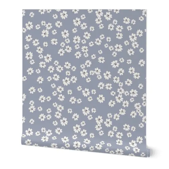 Peel & Stick Wallpaper 2FT Wide Little Daisy Periwinkle Purple Small Scale Ditsy Flowers Wildflowers Pastel Lavender Custom Removable Wallpaper by Spoonflower {7}