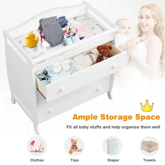 Baby Changing Table Infant Diaper with 3 Drawers and Safety Belt White {6}
