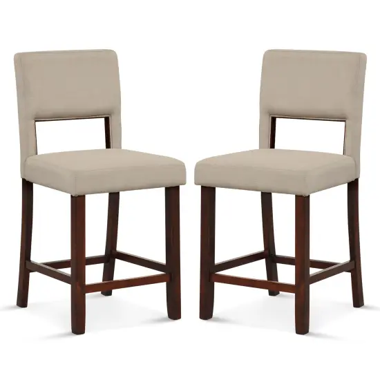 2 Piece Bar Chair Set with Hollowed Back and Rubber Wood Legs Beige {1}