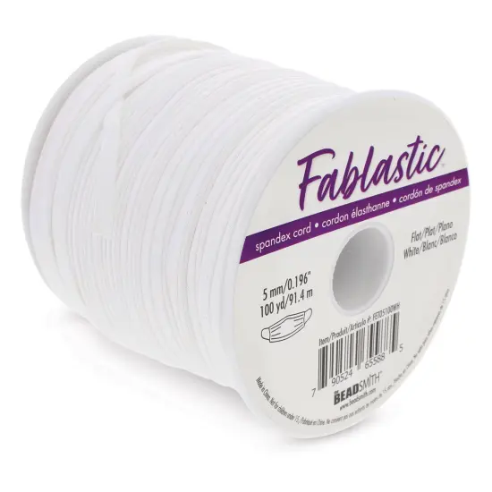 Fablastic Flat Stretch Cord - White, 5 mm W x 100 yds L {1}