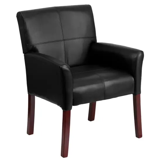 Emma and Oliver Faux Leather Executive Side Reception Chair with Mahogany Legs Black {1}
