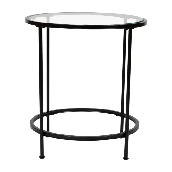 Merrick Lane Newbury End Table with Round Frame and Vertical Legs Clear/Matte Black {1}