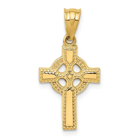 14K Yellow Gold Celtic Cross Pendant Charm Jewelry 28mm x 14mm {1}