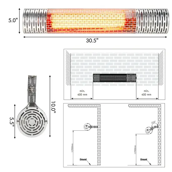 1500W Indoorand Outdoor Electric Heater with 2 Power Settings -Silver {4}