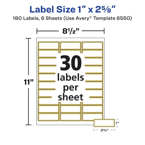 Avery Glossy Clear Labels with Metallic Gold Label Borders, 1" x 2-5/8" Rectangle Labels, 180 Total, Laser/Inkjet Printable Labels (6550) {5}