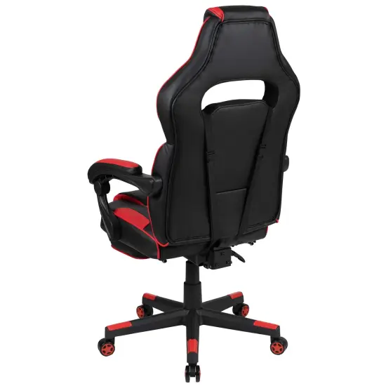 Emma and Oliver Ergonomic Gaming Chair -Recline Back/Arms, Footrest, Massaging Lumbar Red {4}