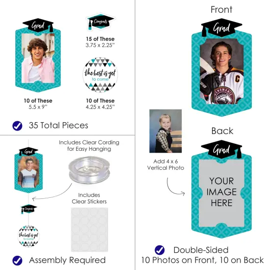 Big Dot of Happiness Teal Graduation Party Vertical Photo Garland 35 Pieces {4}