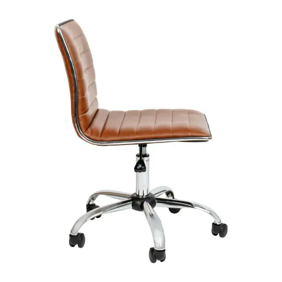 Merrick Lane Amelie Home Office Chair Ergonomic Executive Ribbed Low Back Armless Computer Desk Chair - Base, Frame & Border BrownVinyl/Chrome {5}