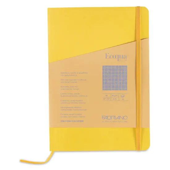 Fabriano EcoQua Plus Stitch-Bound Notebook - Yellow, 5-4/5" x 8-1/4", Grid {1}