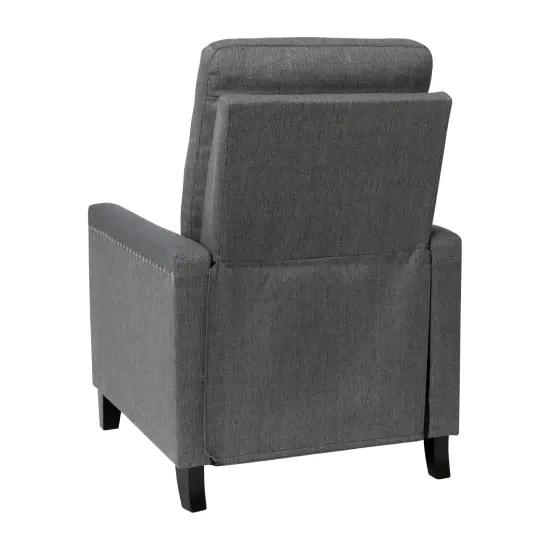Merrick Lane Renza Transitional Pushback Recliner with Pillow Style Back and Accent Nail Trim - Manual Recliner Gray {4}