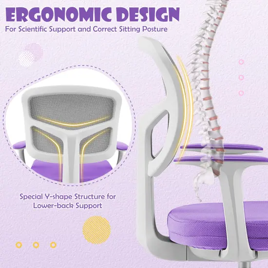Adjustable Desk Chair with Auto Brake Casters for Kids Purple {4}