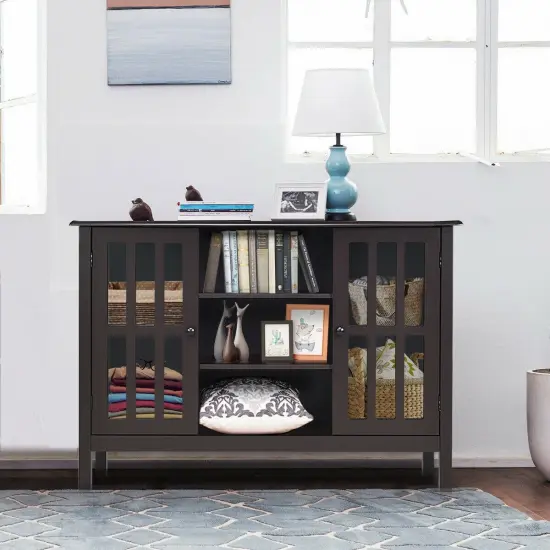 Wooden TV Stand Console Cabinet for 50 Inch TV Brown {2}