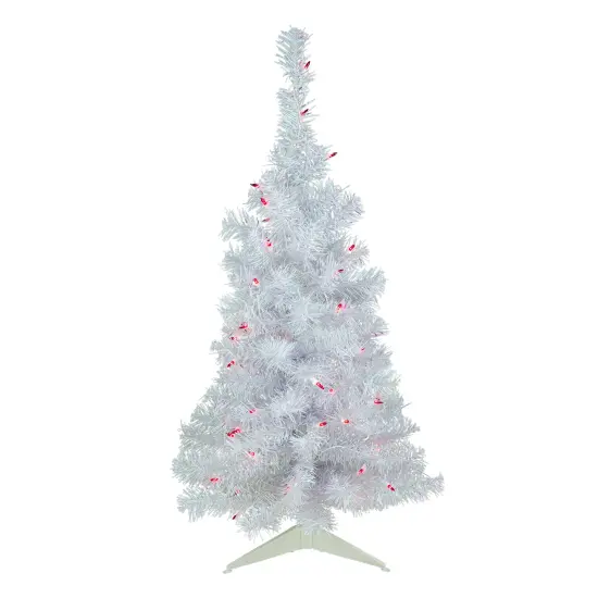 Northlight Pre-Lit Medium Rockport White Pine Artificial Christmas Tree - 3' - Pink Lights {3}