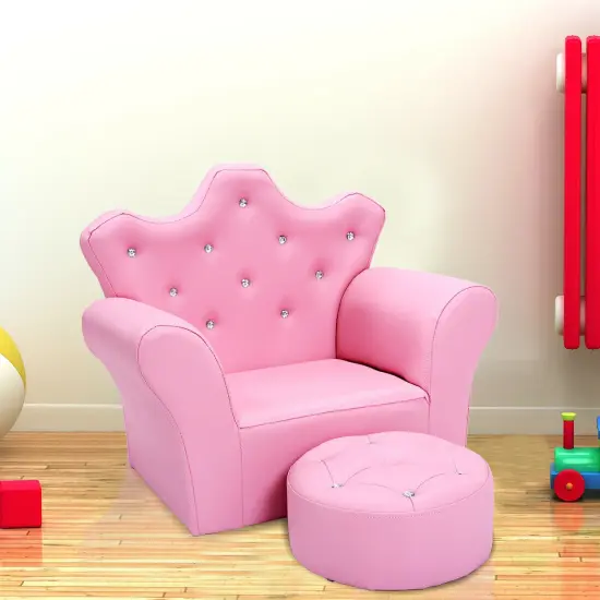 Kids Sofa Armrest Couch with Ottoman Pink {2}