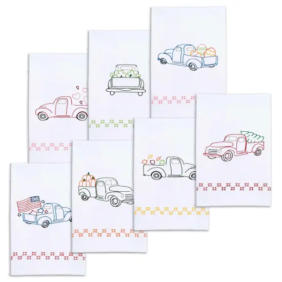 Jack Dempsey Stamped Decorative Hand Towels 17"x28" 7/Pkg-Holiday Trucks {3}