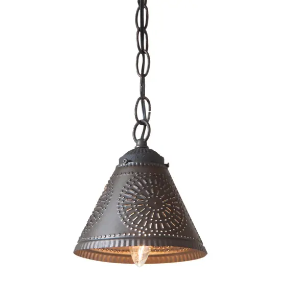 Crestwood Shade Light Pendant in Kettle Black Perforated Tin {1}