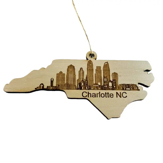 Ornament - Charlotte NC Skyline - Raw Wood Ornament {1}