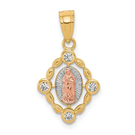 10K Gold Small Two Tone Our Lady Of Guadalupe Pendant Charm Jewelry 20mm x 11mm {1}