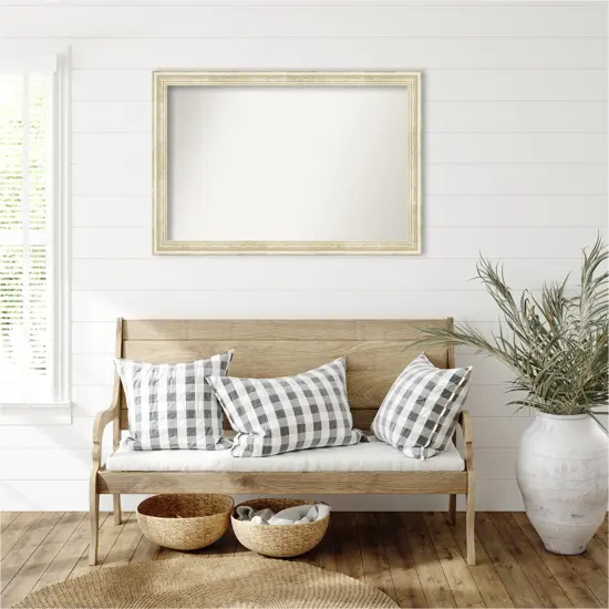 Country White Wash Non-Beveled Custom Framed Bathroom Vanity Wall Mirror {1}