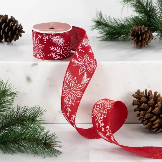 Northlight Red and White Floral Print Wired Craft Christmas Ribbon 2.5" x 10 Yards {3}