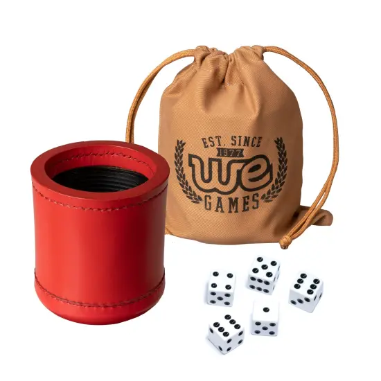 WE Games Professional, Leather Dice Cup Set - 5 Dice, Instructions for 10 Dice Games & Cloth Carry Bag {8}