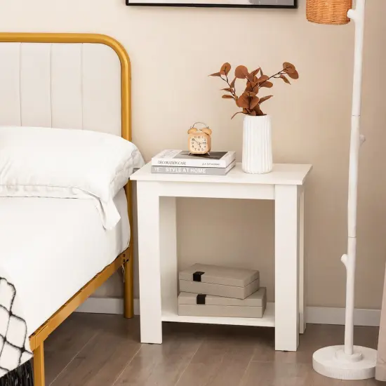 2-Tier Modern Compact End Table with Storage Shelf White {2}