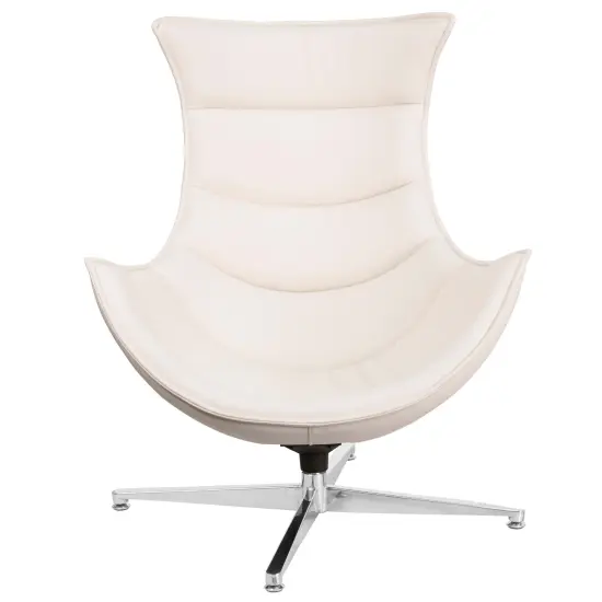 Merrick Lane Pavel Contoured Swivel Accent Chair with Crisscross Metal Base Creamy White {2}