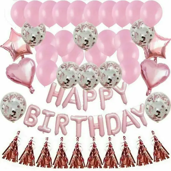 48 Pcs Pink Foil Happy Birthday Balloons Banner {4}
