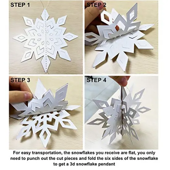 OuMuaMua Winter Christmas Hanging Snowflake Decorations, 12PCS Snowflakes Garland & 12PCS 3D Glittery Large White Snowflake for Christmas Winter Wonderland Holiday New Year Party Home Decorations {2}