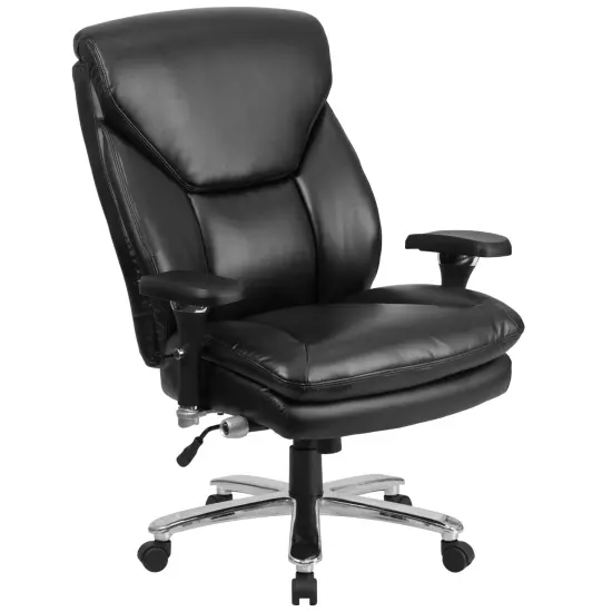 Emma and Oliver 24/7 400 lb. Big & Tall High Back Swivel Ergonomic Office Chair with Lumbar Knob Black LeatherSoft {1}