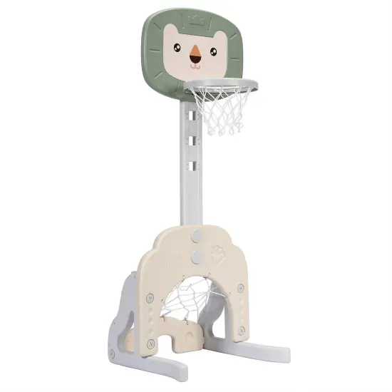 3-in-1 Triangular Kids Basketball Hoop Sports Set with 5 Adjustable Height Levels Green {4}