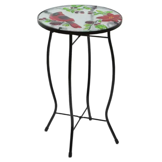 Northlight 19" Red Cardinal and Pine Cone Glass Patio Side Table {5}