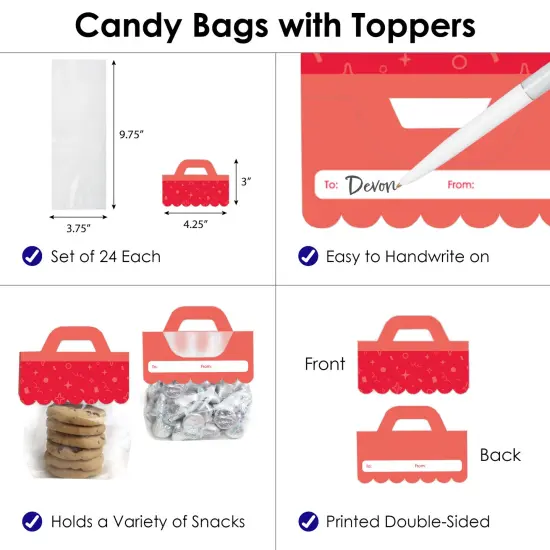 Big Dot of Happiness Red Confetti Stars - DIY Simple Party Clear Goodie Favor Bag Labels - Candy Bags with Toppers - Set of 24 {4}