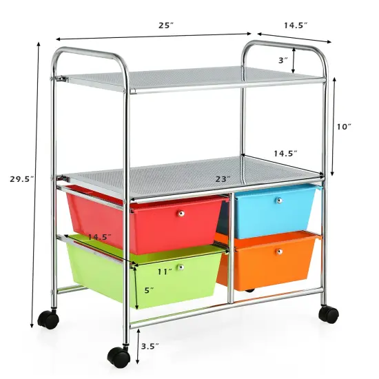 Costway 4 Drawer Rolling Storage Cart Scrapbook Paper Office School Organizer Multicolor {2}