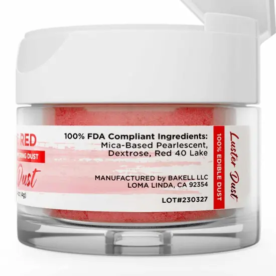 Bakell - Classic Red Luster Dust (4g, 1x Jar) Edible Vegan Dust & Paint for Baking, Desserts and Beverages {5}