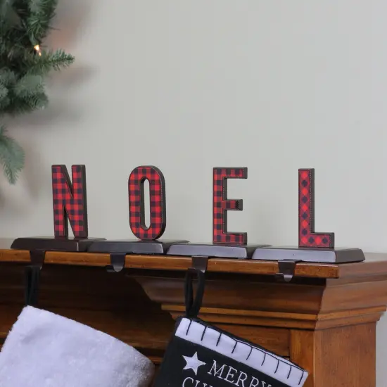 Northlight Buffalo Plaid "NOEL" Christmas Stocking Holder - 6" - Red and Black - Set of 4 {4}