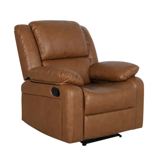 Emma and Oliver Recliner with Bustle Back and Padded Arms Cognac Faux Leather {1}