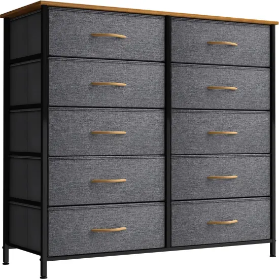 Sorbus Dresser with 10 Drawers - Storage Unit Organizer Chest for Clothes - Bedroom, Room, Nursery, & Closet - Steel Frame, Wood Top & Handles, and Easy Pull Fabric Bins Maple {4}