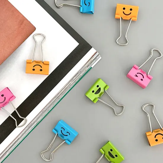 Wrapables Smiling Face Binder Clips for Office, Paper Clamps, Paper Clips Small {9}