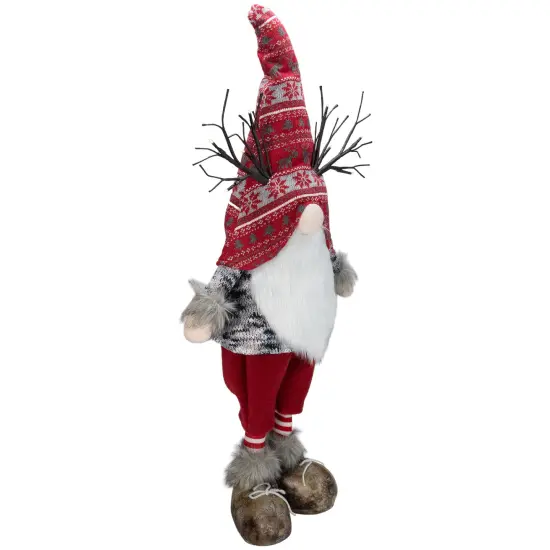 Northlight LED Lighted Nordic Hat Standing Santa Christmas Gnome with Antlers - 30" - Red {3}
