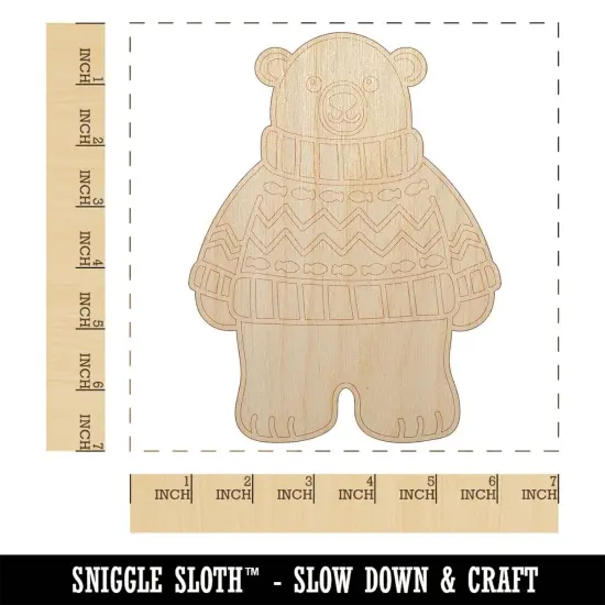 Polar Bear Wearing Sweater Unfinished Wood Shape Piece Cutout for DIY Craft Projects {1}