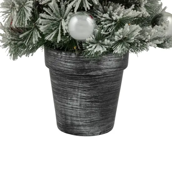 Northlight 3' Pre-Lit Potted Snowy Bristle Pine Artificial Christmas Tree, Warm White LED Lights Green {7}