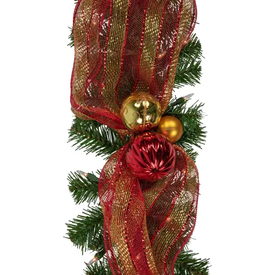 Northlight 6ft Pre-Lit Decorated Red and Gold Artificial Christmas Garland, Clear Lights Green {4}