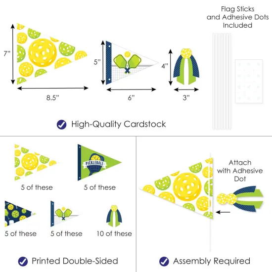 Big Dot of Happiness Let's Rally - Pickleball - Triangle Birthday or Retirement Party Photo Props - Pennant Flag Centerpieces - Set of 20 {4}