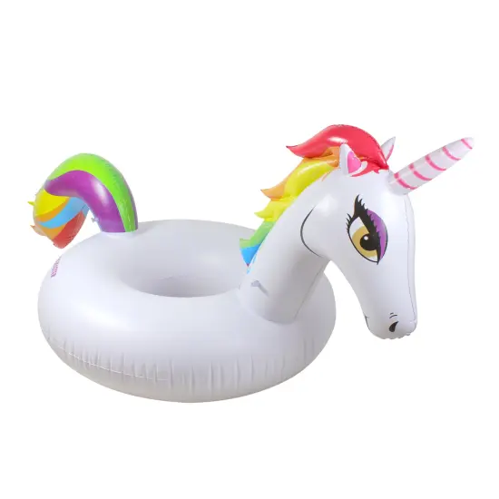 Swim Central Inflatable Rainbow Unicorn Swimming Pool Party Inner Tube, 48-Inch White {1}