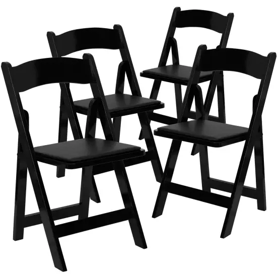 Emma and Oliver 4 Pack Wood Folding Chair with Vinyl Padded Seat Black {1}