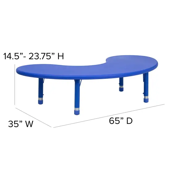 Emma and Oliver 35"W x 65"L Half-Moon Plastic Height Adjustable Activity Table Blue {4}