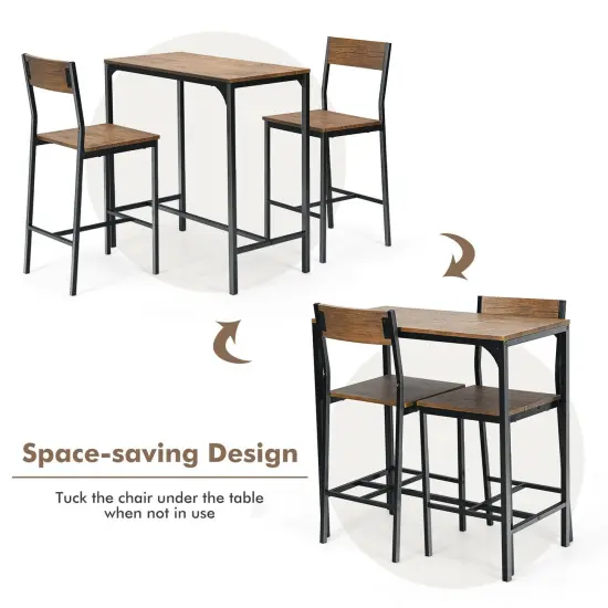 3 Pieces Bar Table Set with 2 Stools-Black {6}